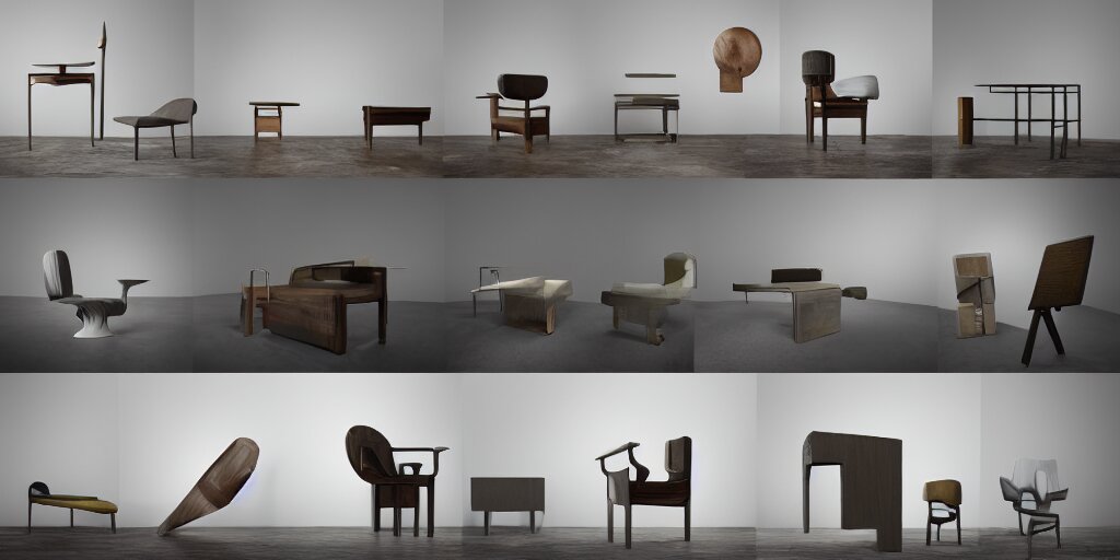 furniture designs in the style of bauhaus movement, design sheet, 3d render, Les Edwards, Zdzislaw Beksinski, Carl Gustav Carus, John Harris, Michal Karcz, Zhang Kechun, Mikko Lagerstedt, Scott Listfield, Steven Outram, Jessica Rossier.