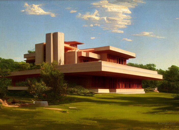 painting of a frank lloyd wright house in cape cod by thomas cole 