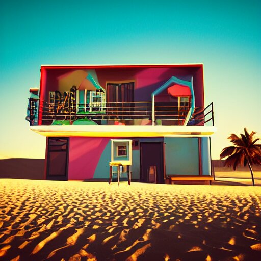 Retro-wave house in beach