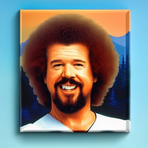 a closeup photorealistic photograph of bob ross themed kenny powers baseball, painting on a canvas. mountains and trees. film still. brightly lit scene. this 4 k hd image is trending on artstation, featured on behance, well - rendered, extra crisp, features intricate detail, epic composition and the style of unreal engine. 