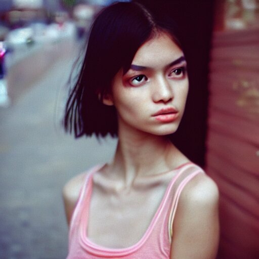 she, amazing, snapshot of, face, eyes, hair, neck of beautiful, fashionable, elegant, conservative, young, uzbek, fashion model and student, slender, tank top, denim shorts. image quite stunningly complex. nikon fm 2 film blow - up 