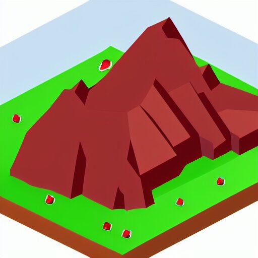 isometric view of a mountain with red gems as resources, svg