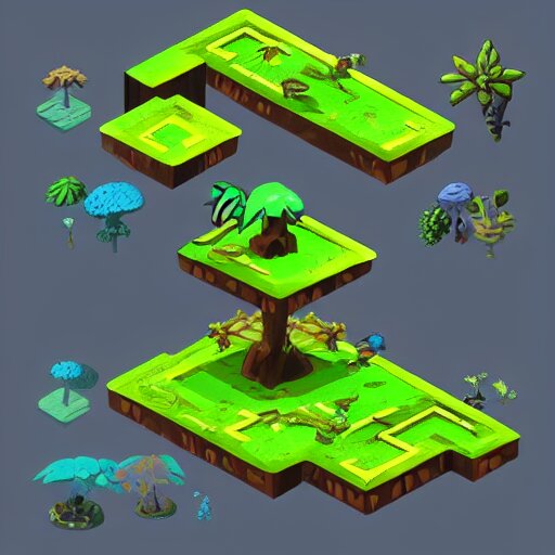 concept art 2 d mobile game asset is an isometric staircase with an organic isometric design based on bioluminescent alien - like plants inspired by the avatar's bioluminescent alien nature. around the stair, we can see plants that glow in the dark. all in isometric perspective and semi - realistic style item is in a black background 