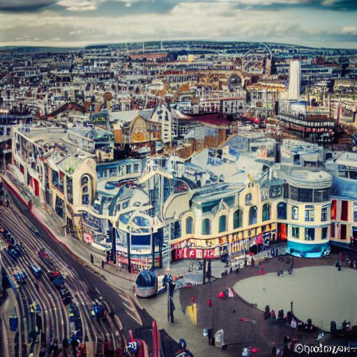 snowglobe of a tiny town brighton uk, tilt-shift lomo photo