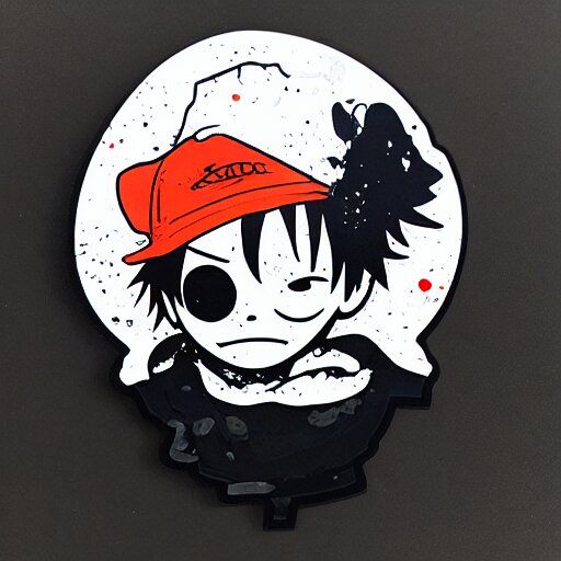 die cut sticker, luffy in techwear, splatter paint 