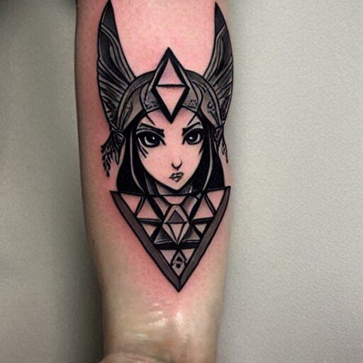 tattoo design, stencil, clean line art, g pen, portrait of princess zelda by artgerm, symmetrical face, beautiful, triforce 