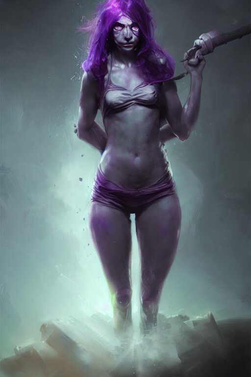 character art by bastien lecouffe - deharme, young woman, purple hair, glowing purple eyes 