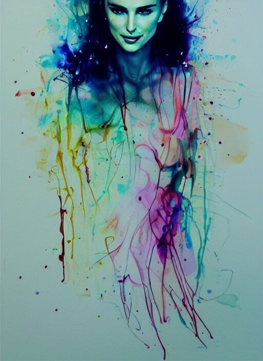 sexy little smile nathalie portman by agnes cecile, extremely luminous bright design, pastel colours, ink drips, autumn lights 