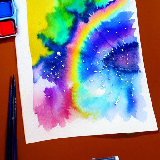 water color on paper, rainbow explosions, highly detailed, artstation, masterpiece, award - winning, 