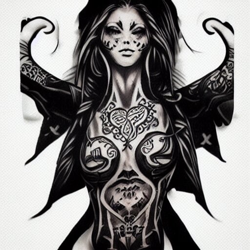 tattoo design, stencil, traditional, Auntie Gearldean, upper body, by artgerm, artgerm, digital art, wretched hag