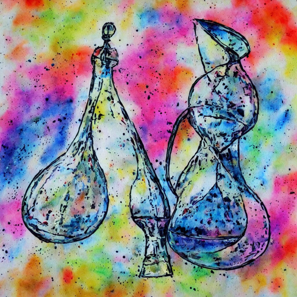 Splatter watercolor drawing of the hourglass of time