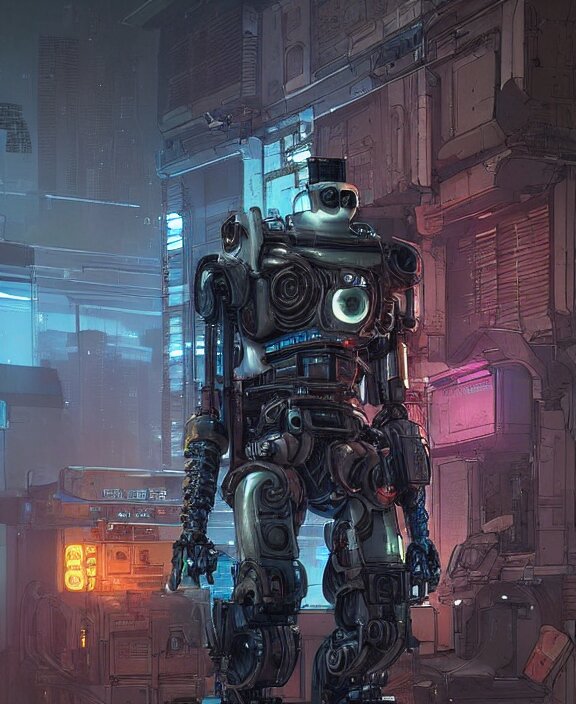 cyberpunk pathfinder robot from apex legends, portrait by james gurney and laurie greasley, concept art, cinematic composition, dramatic lighting, highly detailed, vintage sci - fi 