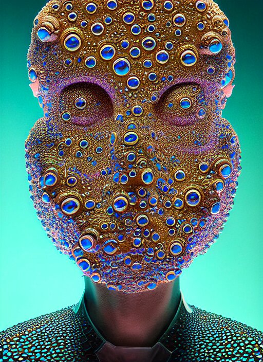 3 d goddess medium shot profile portrait. beautiful intricate highly detailed mask made entirely of bubbles and dragonfly wings. optical mineralogy, chitin, oil on water, reflections, refractions, creature, artwork by yayoi kusama, tooth wu and wlop and beeple and greg rutkowski, 