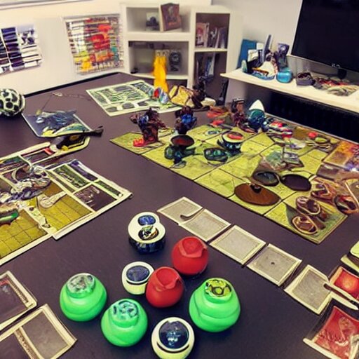 untidy flat of game designer who plays blood bowl 