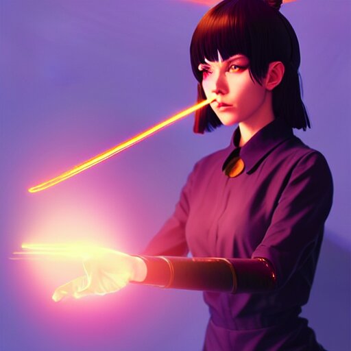 a woman holding a magic wand casting a spell, concept art by Ilya Kuvshinov, contest winner, fantasy art, official art, concept art, high detail, experimental, high quality, hyperrealistic, 4k