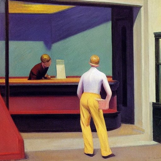 Lexica – A detailed painting, blonde man at a store, edward hopper,