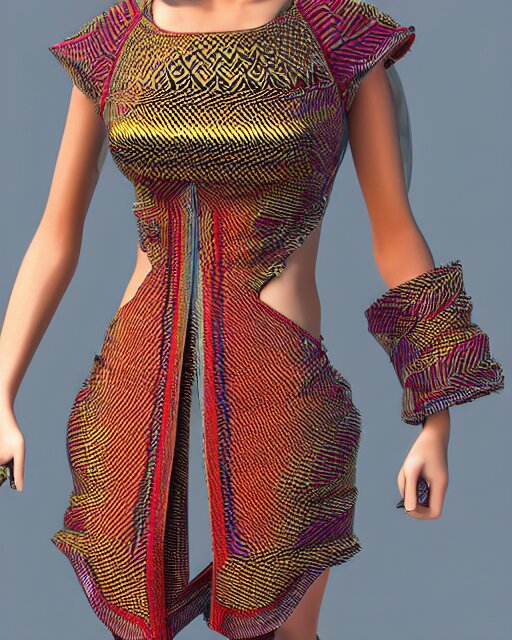 marvelous designer 3d render Assamese bihu mekhela sador pattern gamosa style fashion costume design, D&D futuristic retrofuturistic-sci-fi dynamic, modern stylish glamour body hugging cosplay, highly inventive pattern cutting, cgsociety, unreal engine 8k