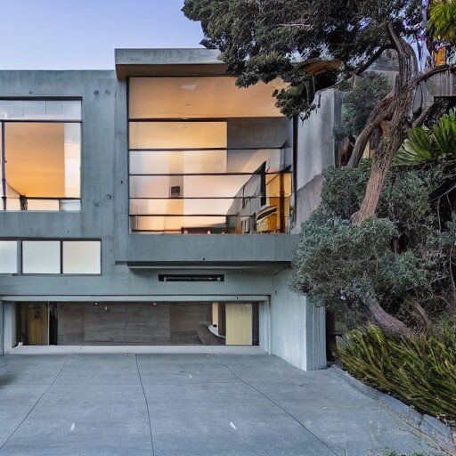 a modern concrete mansion on the bluffs overlooking downtown san francisco 