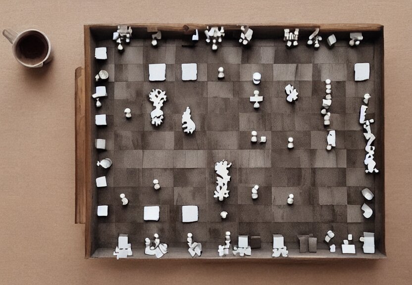 “table with a game of thrones style map, with chess pieces in the shape of soldiers moving on it, 4k, 3D, view from the side”