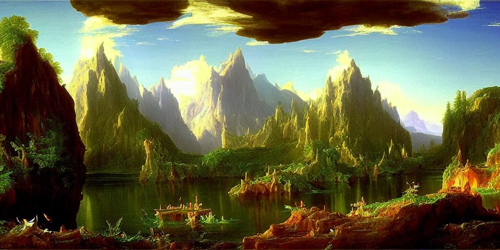 a fantasy landscape by thomas cole and ivan shishkin 