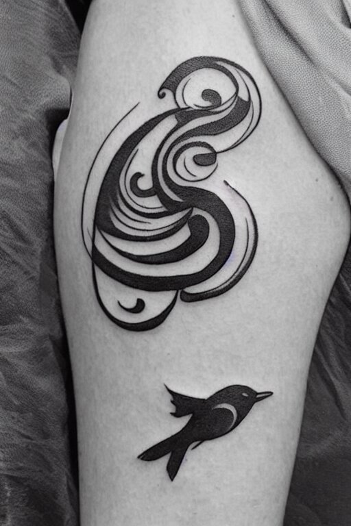 a simple tattoo design of birds flying in a 2 spiral, black ink, logo 