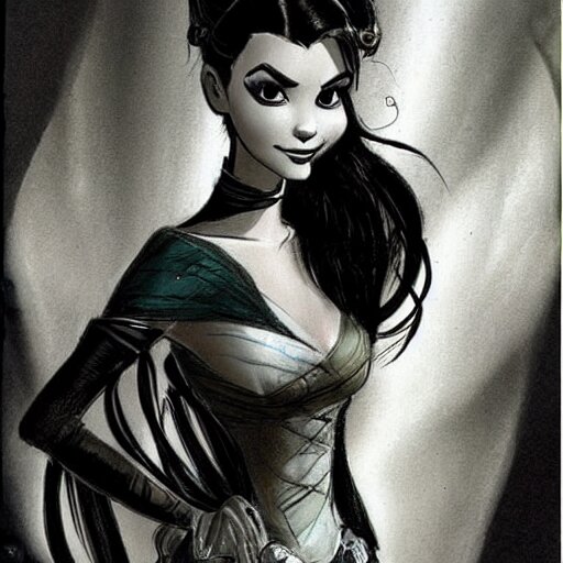 milt kahl sketch of victoria justice with done up hair, tendrils and ponytail as princess padme from star wars episode 3