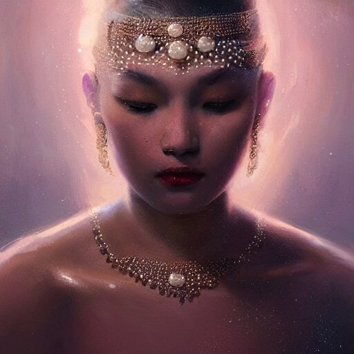 a beautiful portrait of a pearl goddess with glittering skin by greg rutkowski and raymond swanland, trending on artstation, ultra realistic digital art 