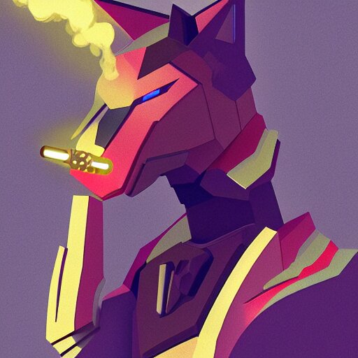 a a robotic wolf smoking a cigarette vibrant lighting, elegant, highly detailed, smooth, sharp focus, illustration, beautiful, geometric, trending on artstation, full body, cinematic, artwork by borovikovsky 