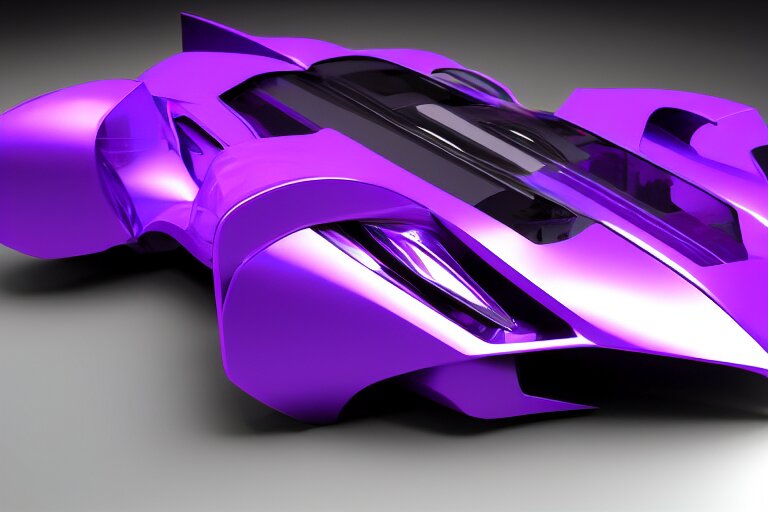 cyberpunk purple batmobile concept inspired sports car, futuristic look, highly detailed body, very expensive, photorealistic camera shot, bright studio setting, studio lighting, crisp quality and light reflections, unreal engine 5 quality render 