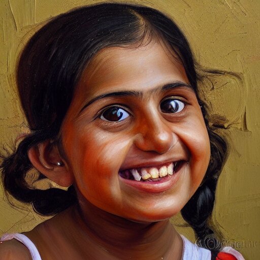 high quality high detail painting by lucian freud, hd, smiling cute indian girl portrait, photorealistic lighting 