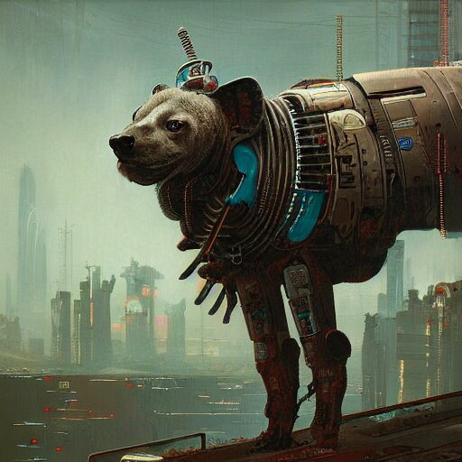 robotic hyena, cyberpunk 2 0 7 7, highly detailed beksinski style art 