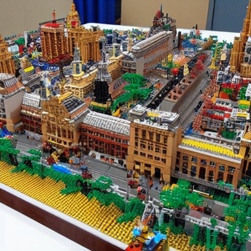 large city lego set built entirely out of legos, very intricate and detailed, photorealistic 