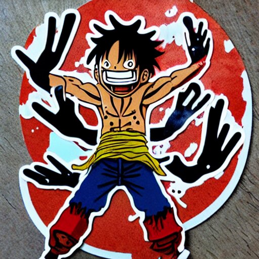 die cut sticker, luffy is joyboy, splatter paint on paper 