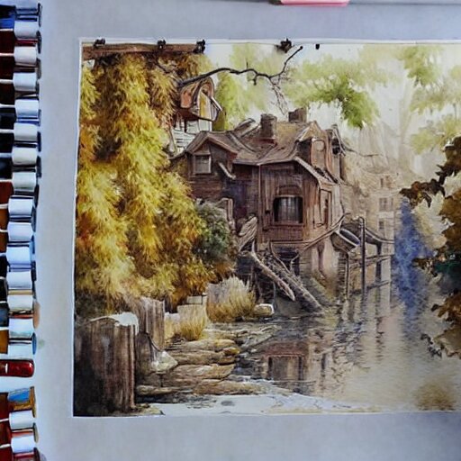 water color on paper, master painter painting a mural, highly detailed, artstation, masterpiece, award - winning, 