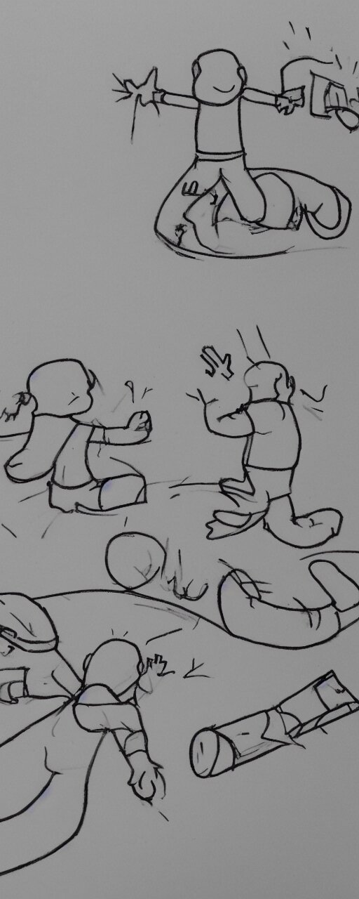 a child's simple drawing of playing with a friend, concept art, sparse layout 