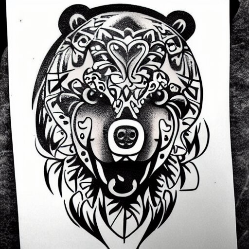 tattoo design, stencil, bear, fierce, 