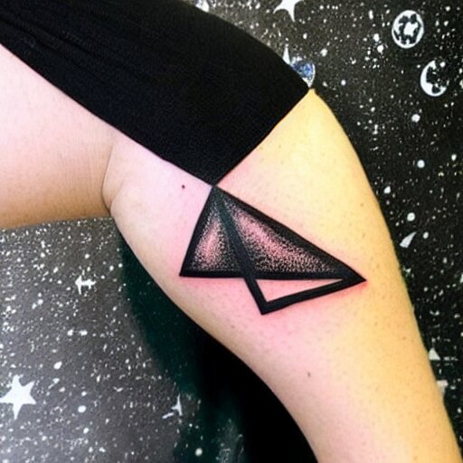 simple inner bicep tattoo of intersecting triangle outlines in outer space