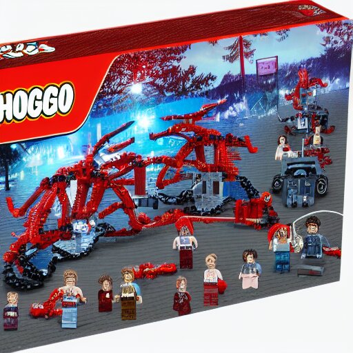 official Stranger Things demogorgon Lego technic set, pictured on a white background, highly detailed, 8k, field depth, Lego creators winner set