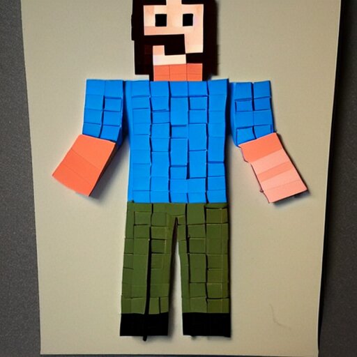 steve from minecraft made with pieces of newspaper