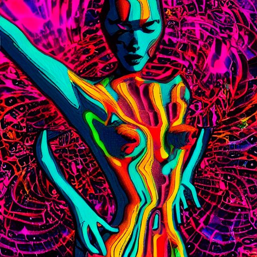 trippy dancing woman, by justin guse and luke brown and justin bonnet, details, instagram digital, artstation 