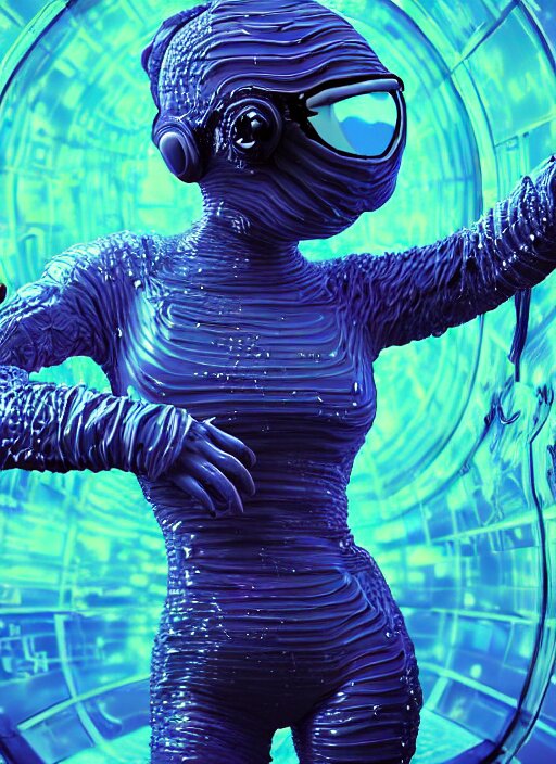 insanely detailed procedural render, expressive, dynamic, fluid fun punchy action music video, girl wanders art museum museum, inside slime field spacesuit, dancing so cool awesome, photorealism, sharp focus, award winning, tristan eaton, victo ngai,, maxfield parrish, artgerm, ryden, intricate details, portrait, bokeh 