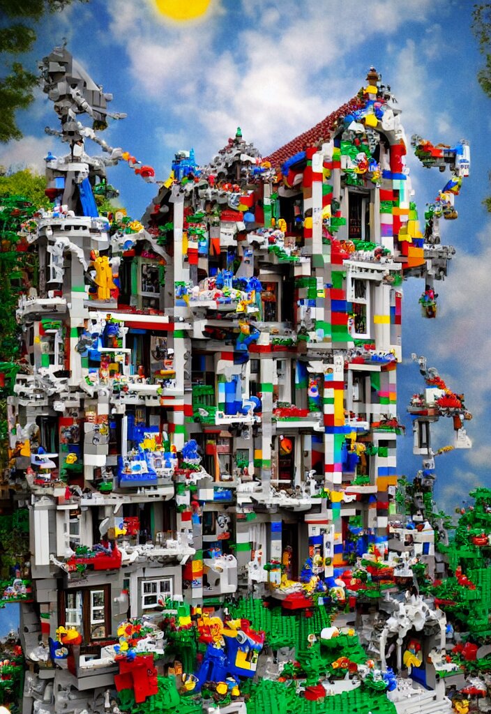 a photo of a house made entirely of legos located in a dreamy by salvador dalli magical, fantasy, pop surrealism trending on artstation, digital art. 