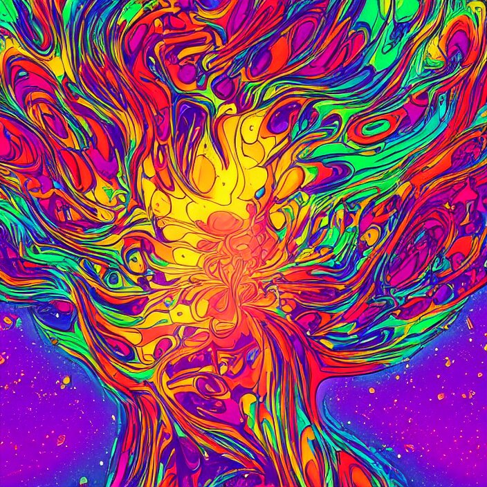 illustration of a colorful melting human head. flowers and blossoms, ferrofluids, burning water distortions. intricate abstract. intricate artwork. dan mumford. octane render, trending on artstation 