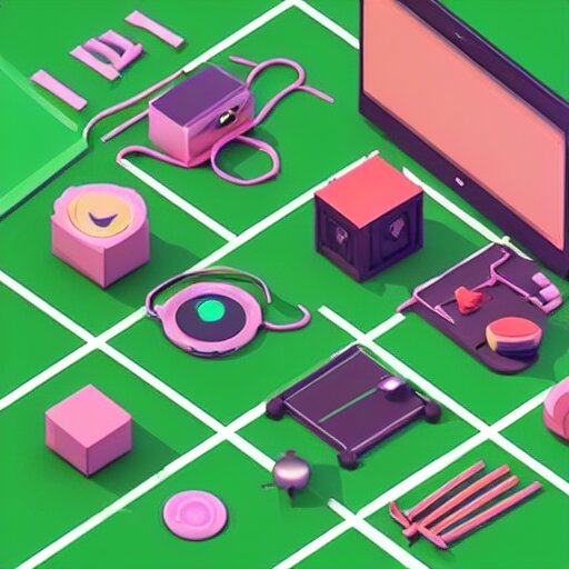 3 d object of computer, isometric game, isometric art, centralised, mohamed chahin, cute, blender cycles render, solid colours material, no background and shadows 