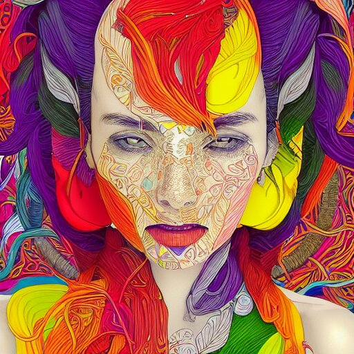 the portrait of a beautiful young woman partially made up of bell peppers of all colors, an ultrafine detailed illustration by james jean, intricate linework, bright colors, final fantasy, behance contest winner, vanitas, angular, altermodern, unreal engine 5 highly rendered, global illumination, radiant light, detailed and intricate environment 