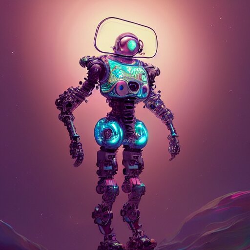 opalescent android cyborg animal in candyland, warm tones : by michal karcz, daniel merriam, victo ngai and guillermo del toro : ornate, dynamic, particulate, intricate, elegant, highly detailed, centered, artstation, smooth, sharp focus, octane render 