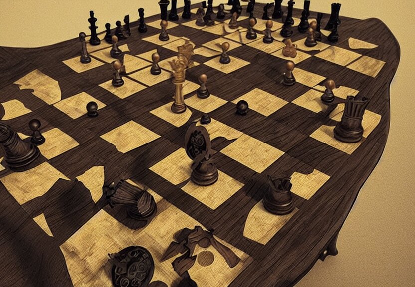 “table with a game of thrones style map, with chess pieces in the shape of soldiers moving on it, 4k, 3D, view from the side”