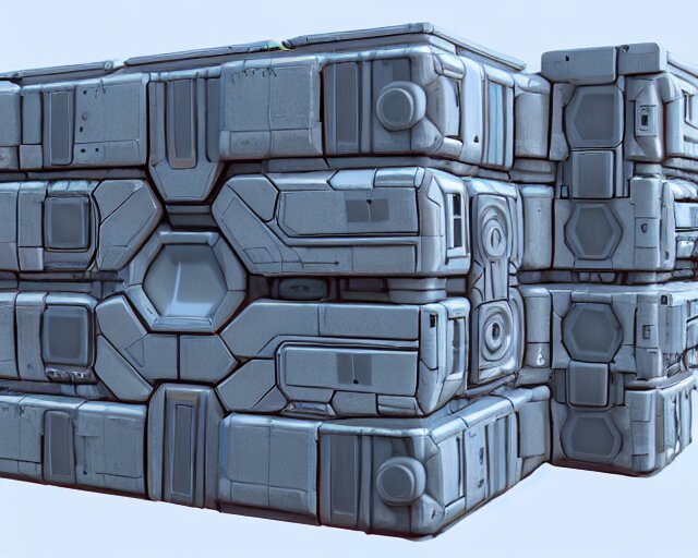 3 d sculpt of scifi rectangular industrial building facade covered with many spheres and torus shapes by maschinen krieger, starcraft, halo, star wars, ilm, star citizen halo, mass effect, starship troopers, elysium, the expanse, high tech industrial, artstation unreal 