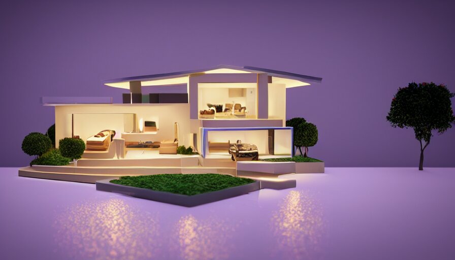 photorealistic claymation art of a modern house on top of a floating island, elegant, candle lighting, extremely detailed, realistic, art galery 