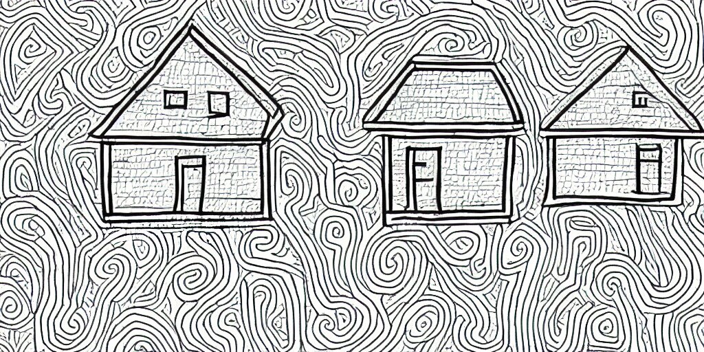 Naive single line illustration of small house, minimalistic simple icon, playful doodle